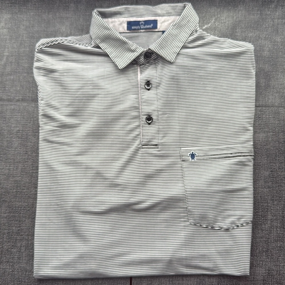 Simply Southern Men's Black and White Striped Shirt- Large